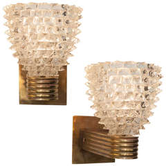 Pair of Murano Glass & Brass Sconces by Barovier