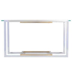 Vintage Chrome and Brass Console Table Attributed to Willy Rizzo