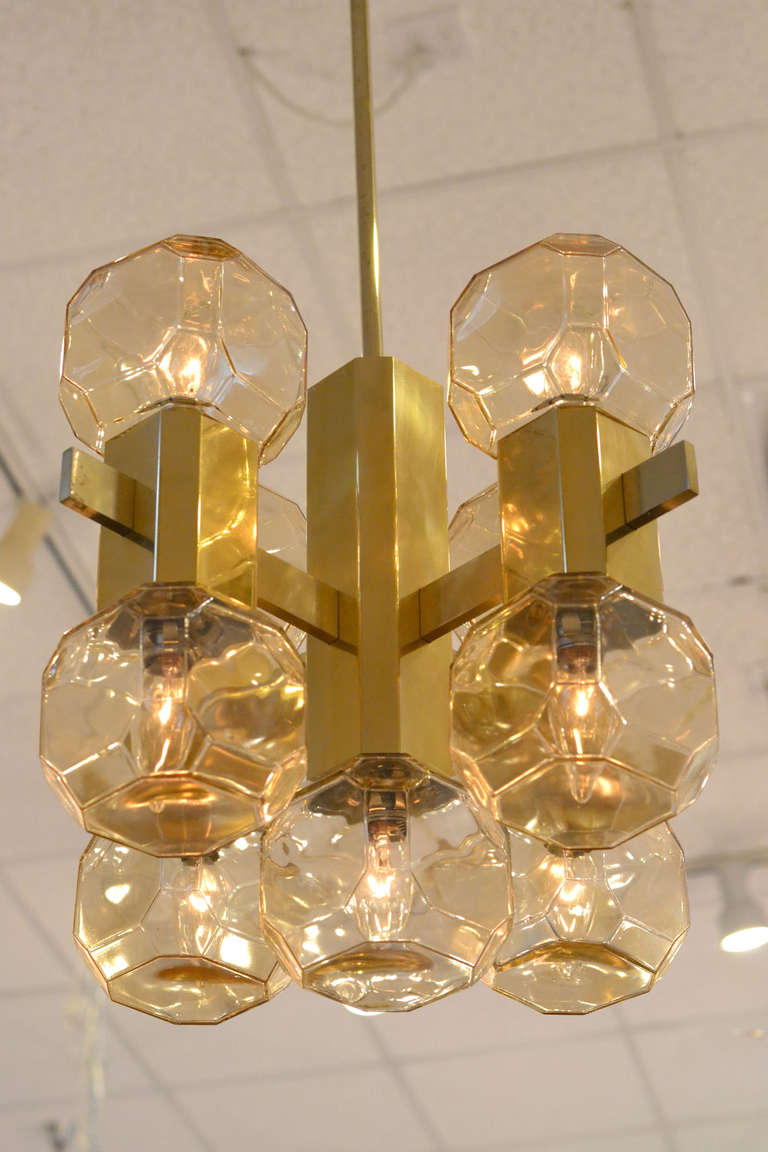 Vintage Italian Pair of Brass and Glass Chandeliers In Good Condition In Austin, TX