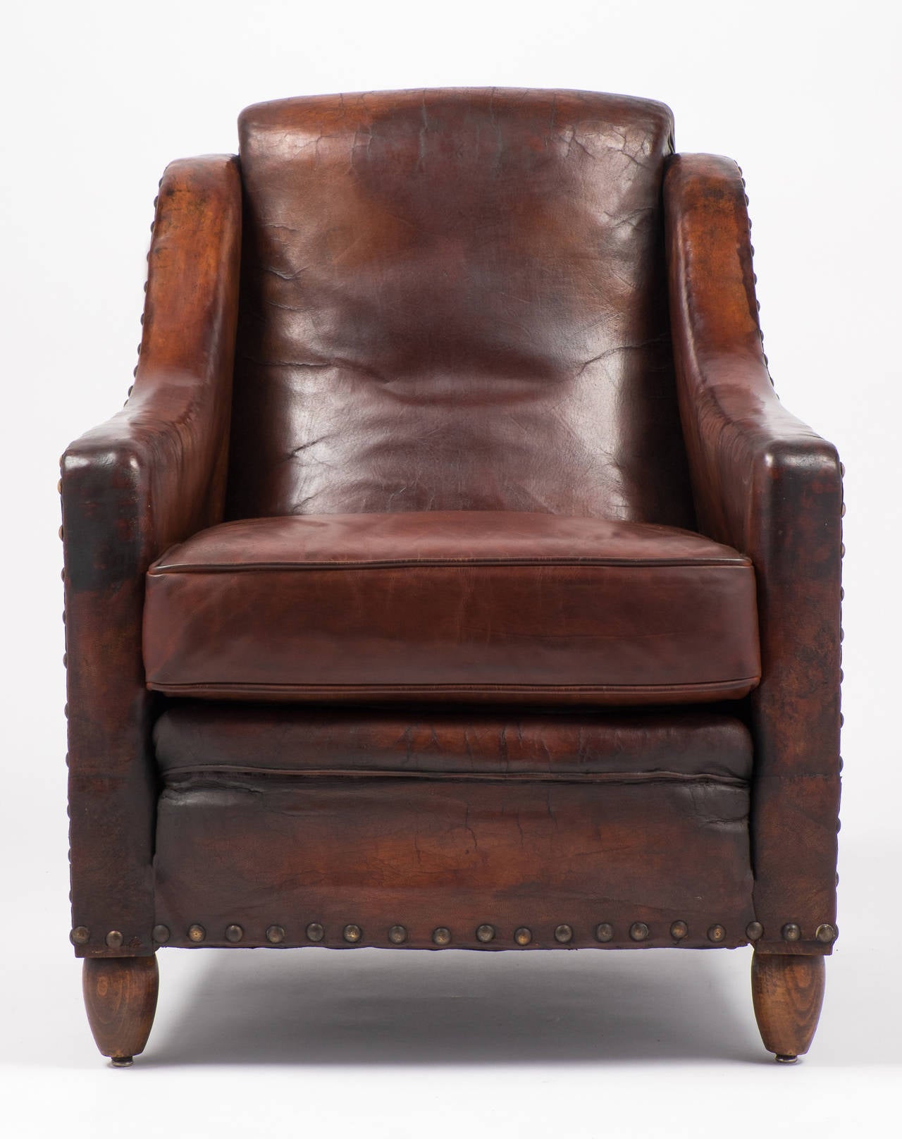 Art Deco French Vintage Leather Armchair