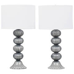 Pair of Silver Murano "Avventurina" Glass Table Lamps