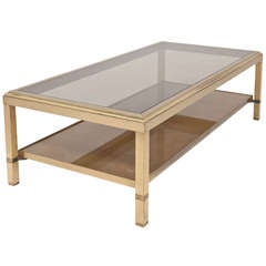 French Mid-Century Modern Gilt Brass 
Smoked Glass Coffee Table