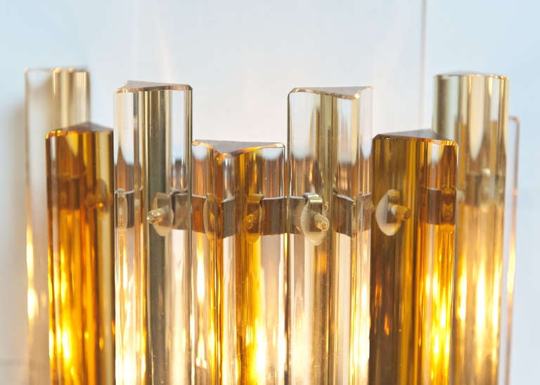 Pair of Murano Amber Glass Sconces by Venini In Good Condition In Austin, TX