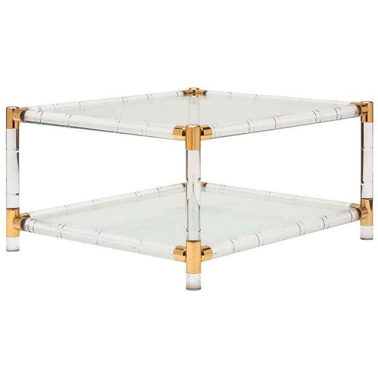 French Vintage Lucite and Brass Coffee Table at 1stDibs