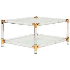 French Vintage Lucite 
Brass Coffee Table