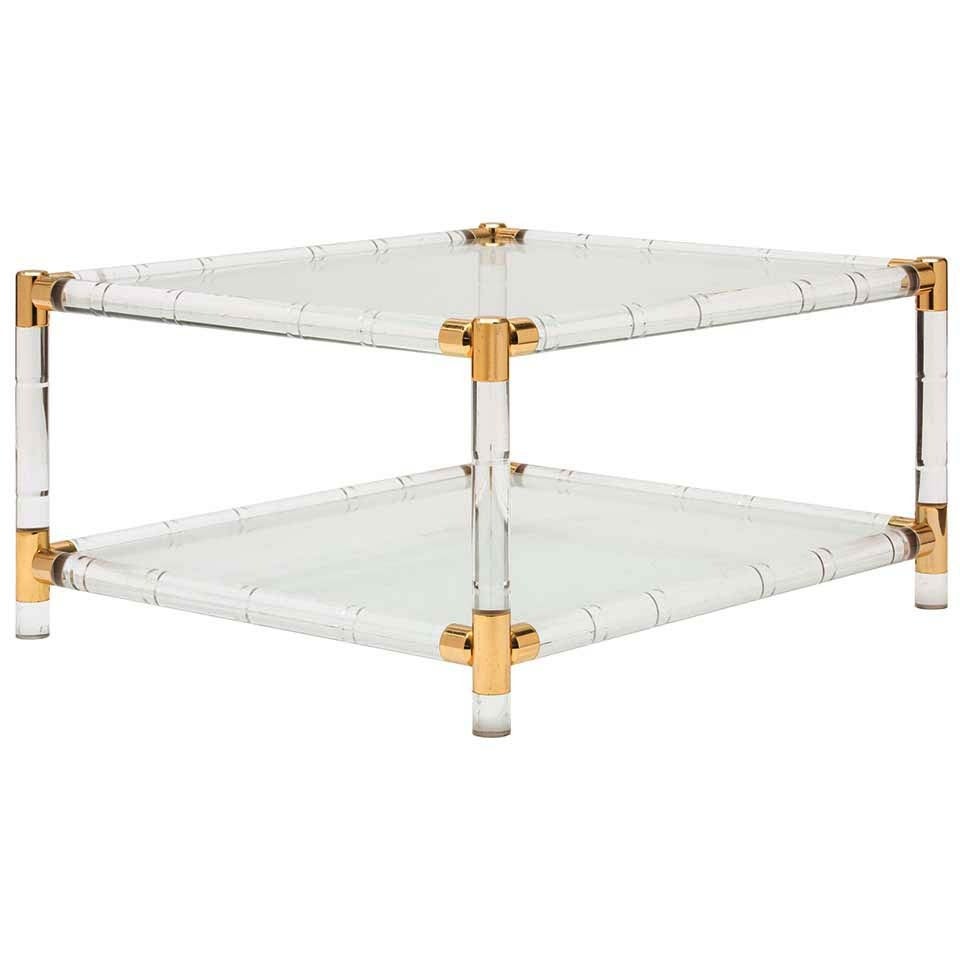 French Vintage Lucite & Brass Coffee Table