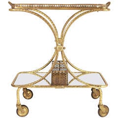 Vintage Fine Italian Art Deco Brass Bar Cart