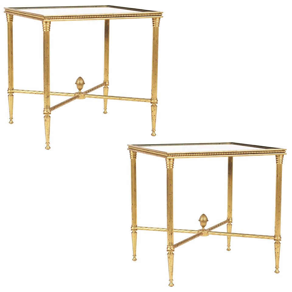 French Maison Bagues Pair of Gilt Brass Side Tables
