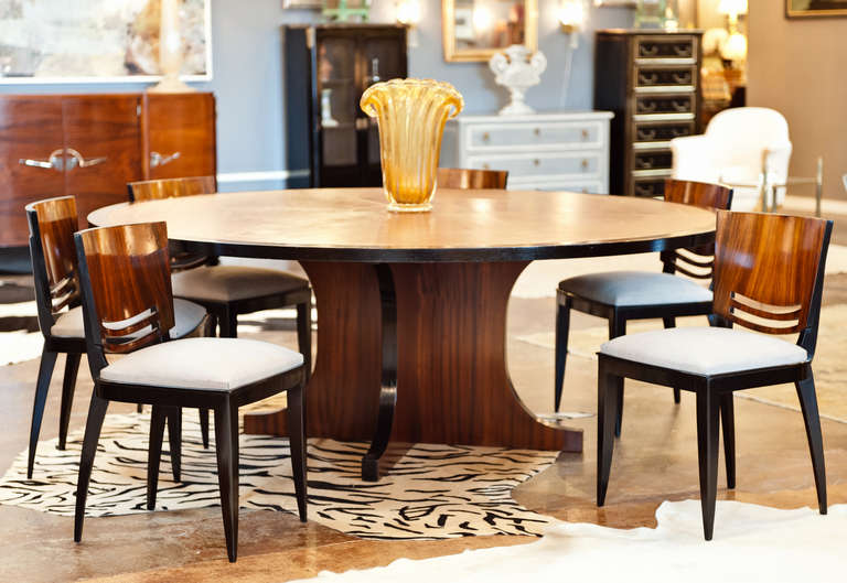 Spanish Leather Top Round Dining Table by Valenti