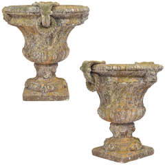 Pair of Vintage Patinated Stone Medici Urns