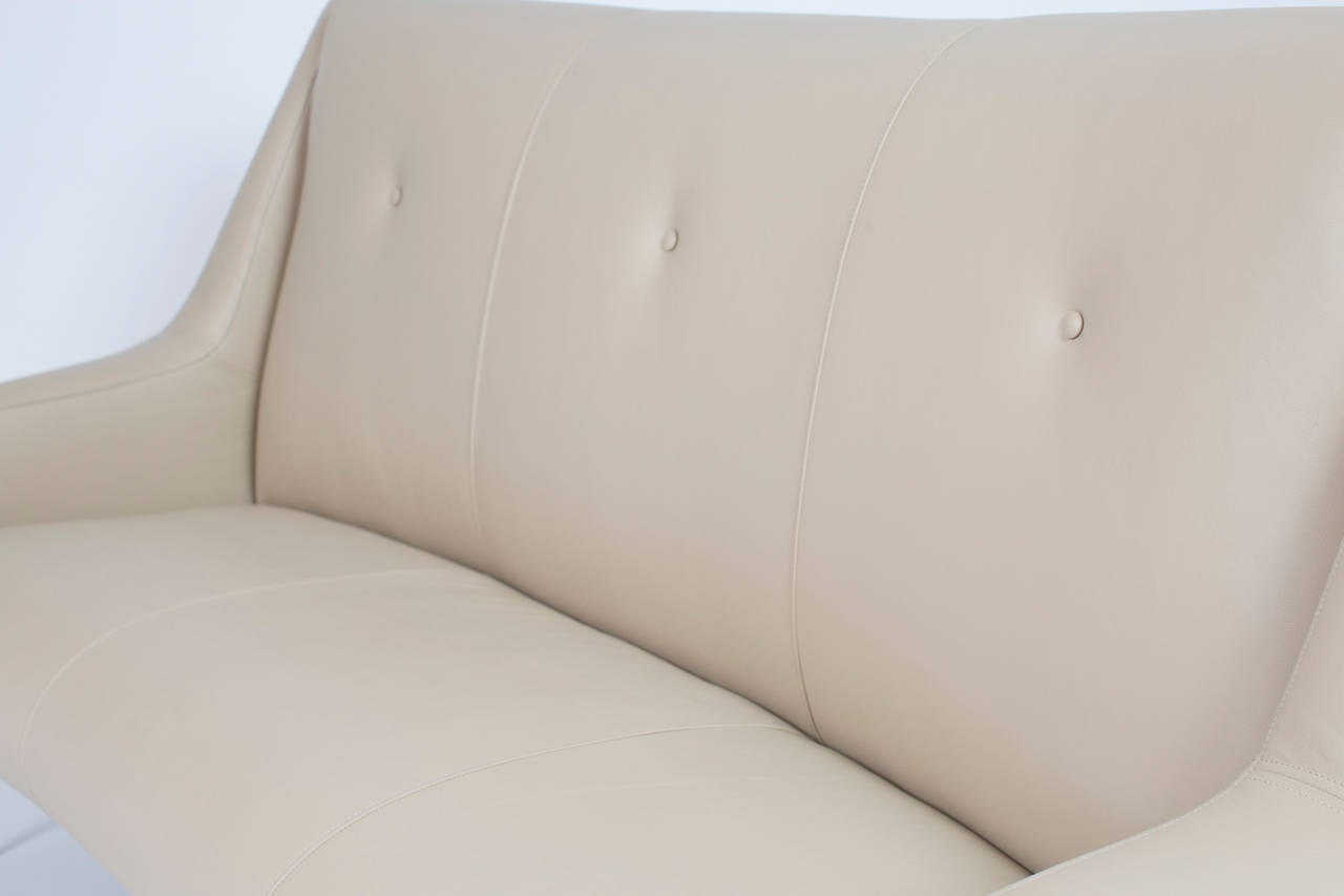 Brass Italian Mid-Century Modern Leather Sofa in the Manner of Carlo di Carli.
