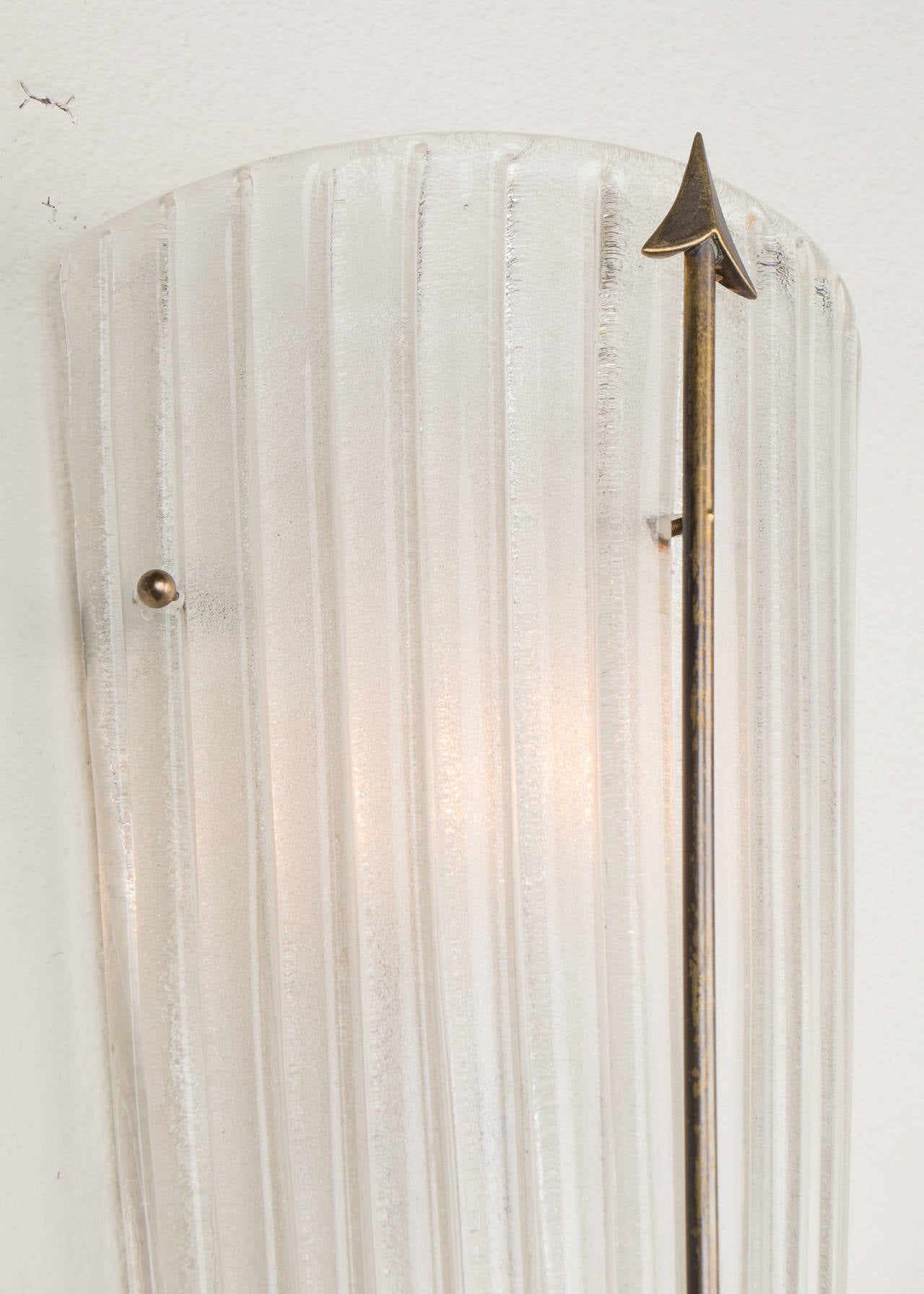 Italian Pair of Murano Glass Sconces with Brass Arrows