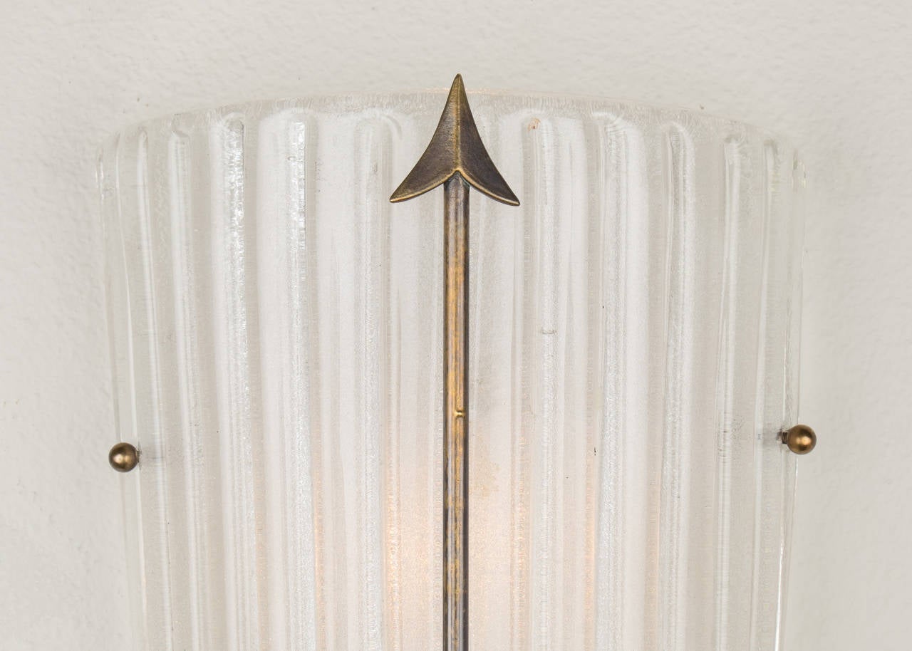 Pair of Murano Glass Sconces with Brass Arrows 3