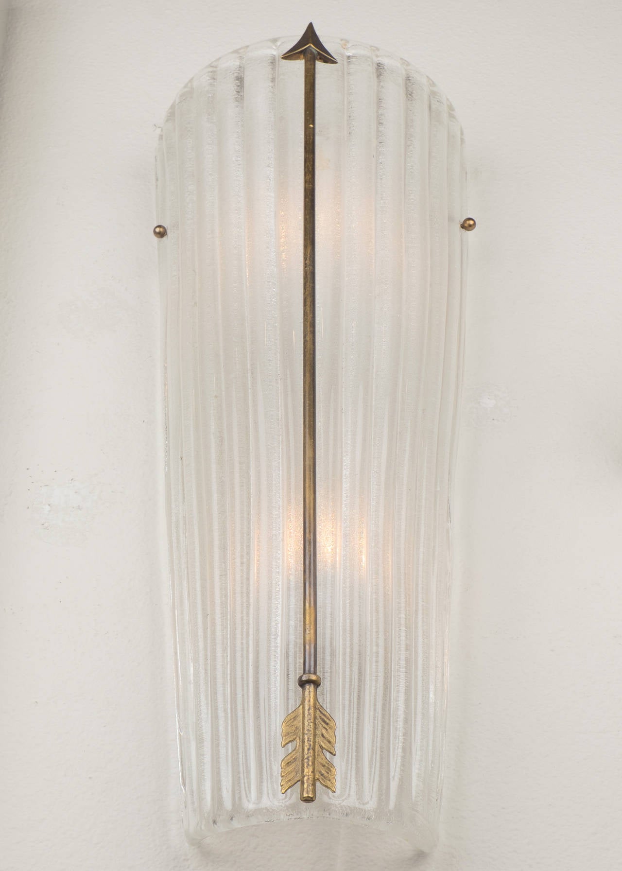 Pair of Murano Glass Sconces with Brass Arrows 4