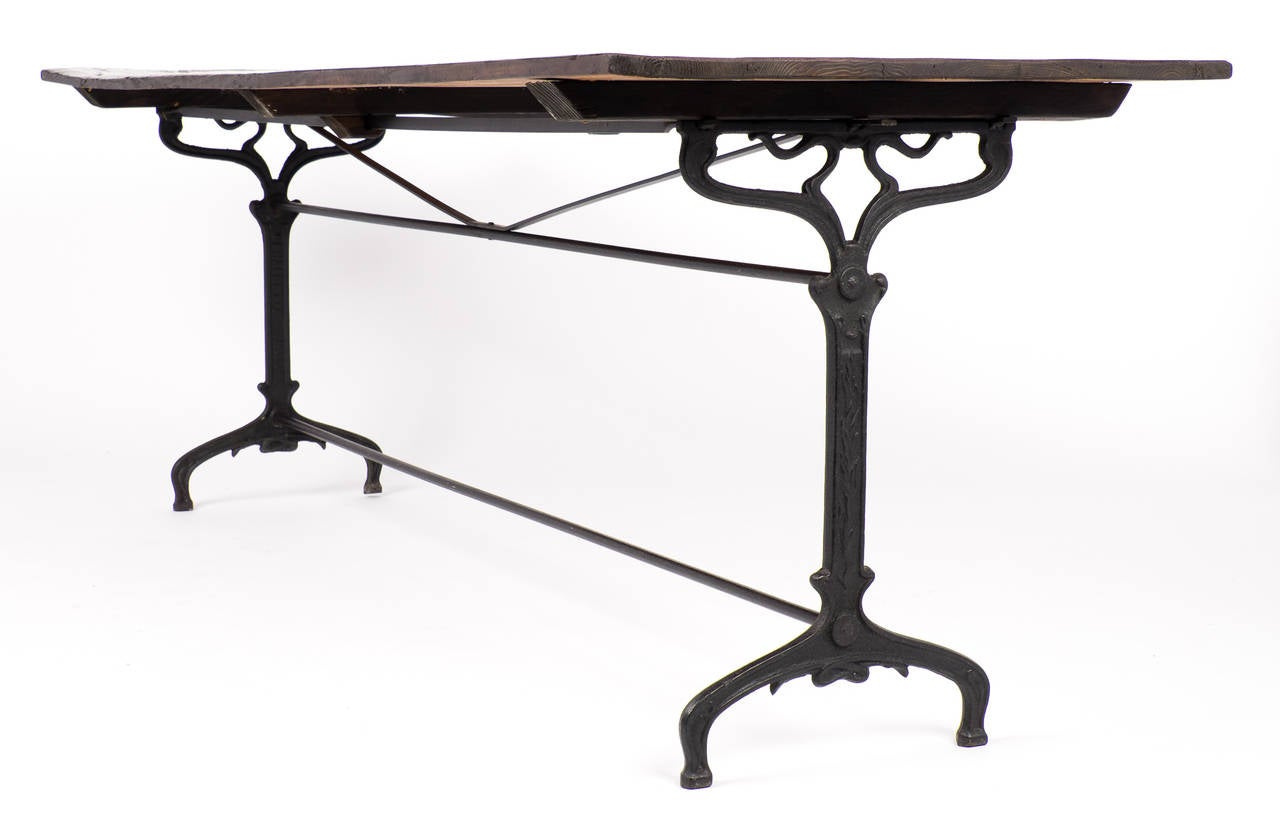 European Antique Cast Iron Bistro Table with Fir Top