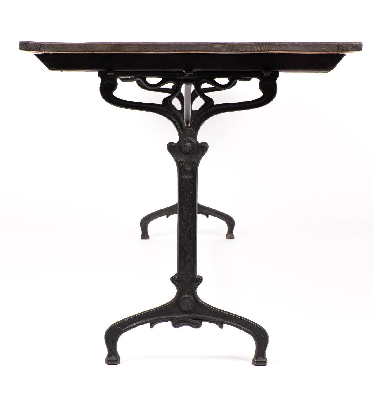 Antique Cast Iron Bistro Table with Fir Top In Good Condition In Austin, TX