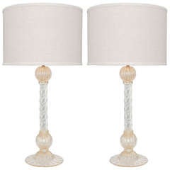 Murano "Avventurina" Glass Torsado Column Lamps