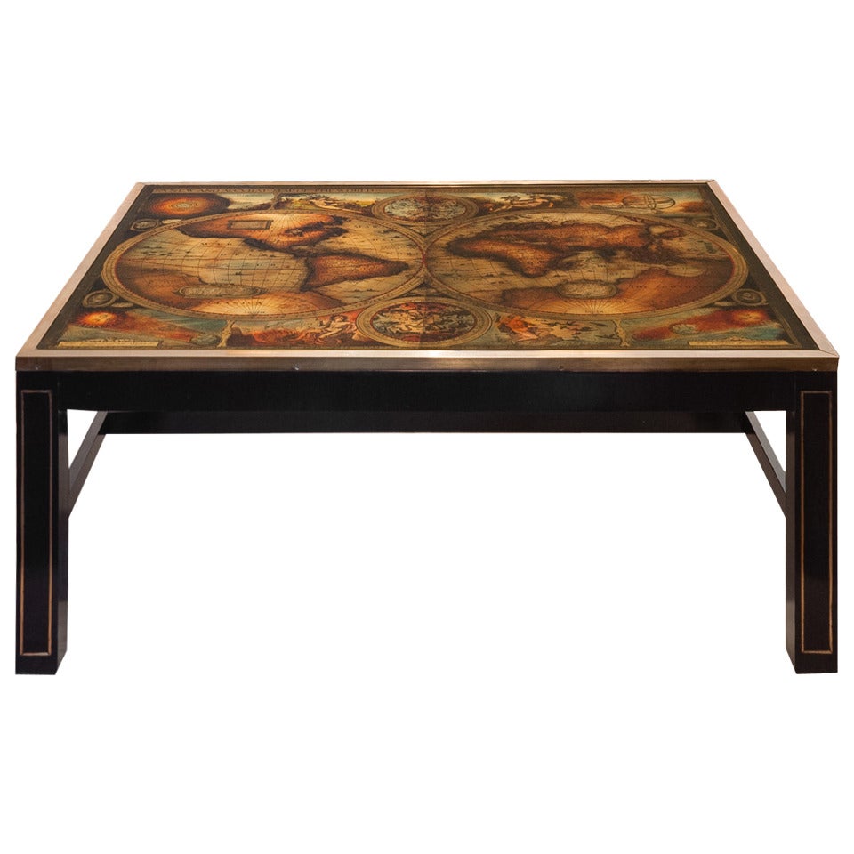 Vintage World Map Coffee Table by Maison Jansen