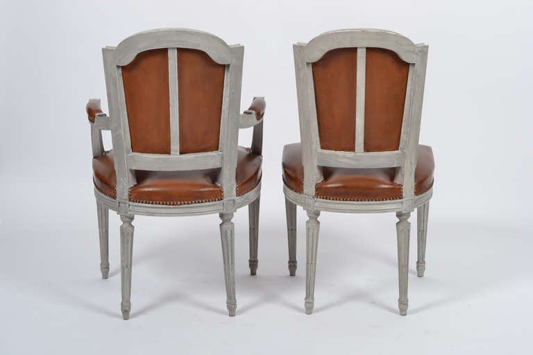 Cherry Louis XVI Set of Leather Dining Chairs Signed Maison Hirsch