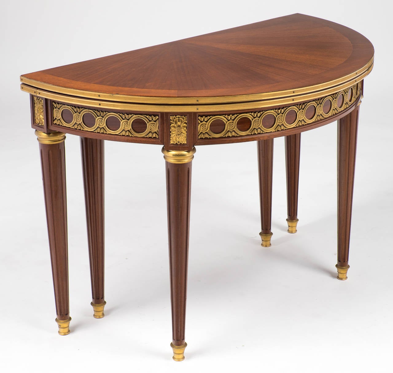 Brass French Louis XVI Drop-Leaf Demilune Table