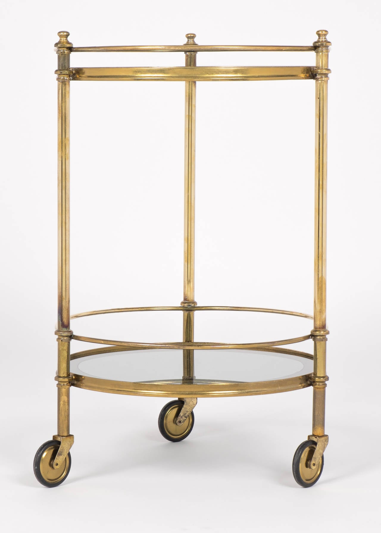 Art Deco French Vintage Round Brass Bar Cart