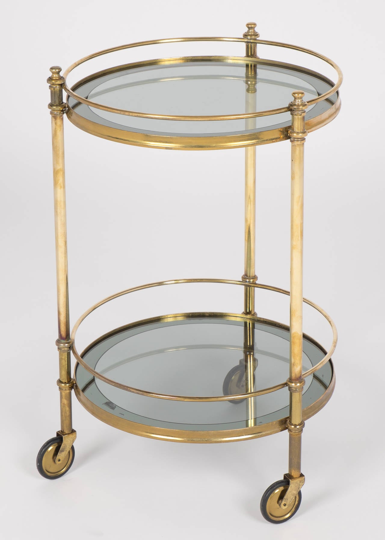 French Vintage Round Brass Bar Cart 2