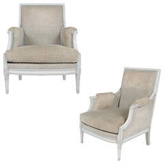 French Antique Louis XVI Pair of Bergeres