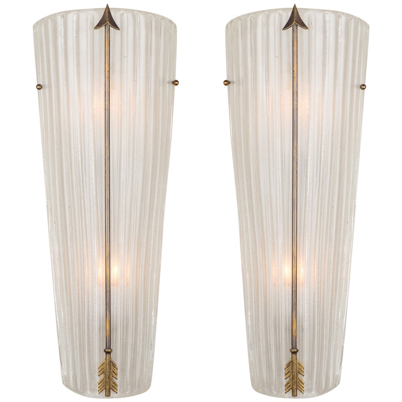 Pair of Murano Glass Sconces with Brass Arrows