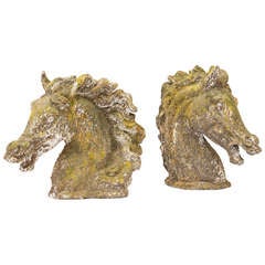 French Pair of Stone Horse Heads