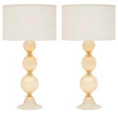 Pair of Murano "Polvera d'oro" Glass Table Lamps