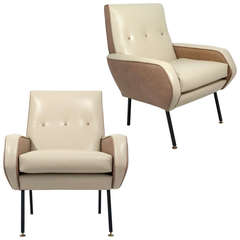 Vintage Italian Two-Tone Leather Armchairs by Carlo di Carli