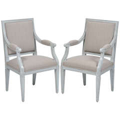Pair of French Louis XVI Gray Linen Armchairs 11