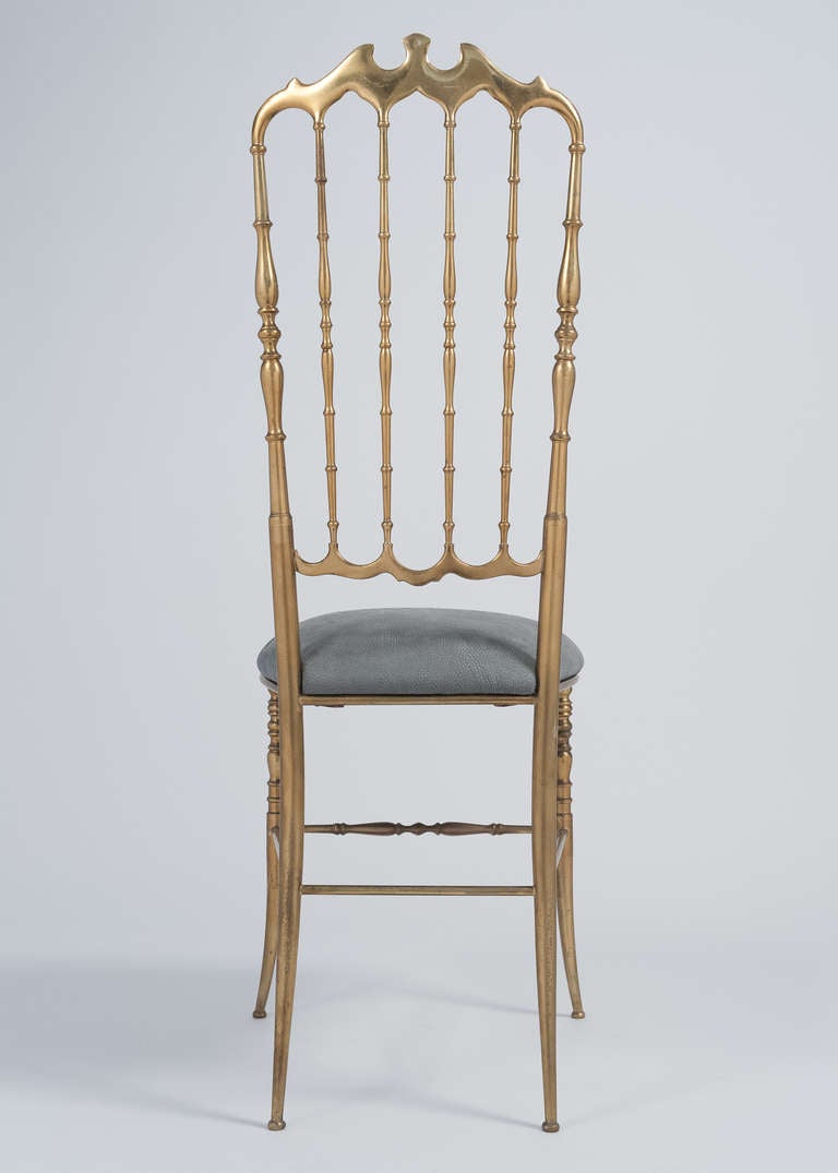 Mid-20th Century Vintage Pair of Tall Brass Chiavari Chairs