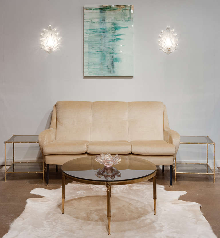 French Vintage Smoked Glass and Brass Coffee Table