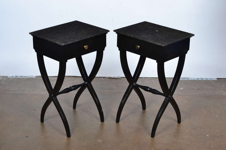 Pair of French Directoire Marble-Top Side Tables In Good Condition In Austin, TX