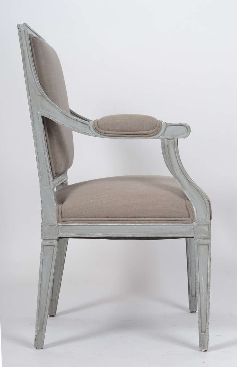 20th Century Pair of French Louis XVI Gray Linen Armchairs