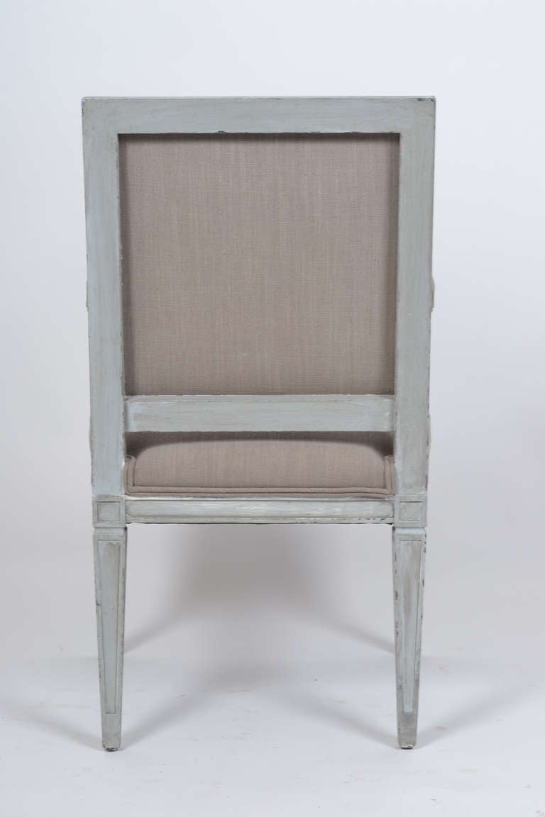 Beech Pair of French Louis XVI Gray Linen Armchairs