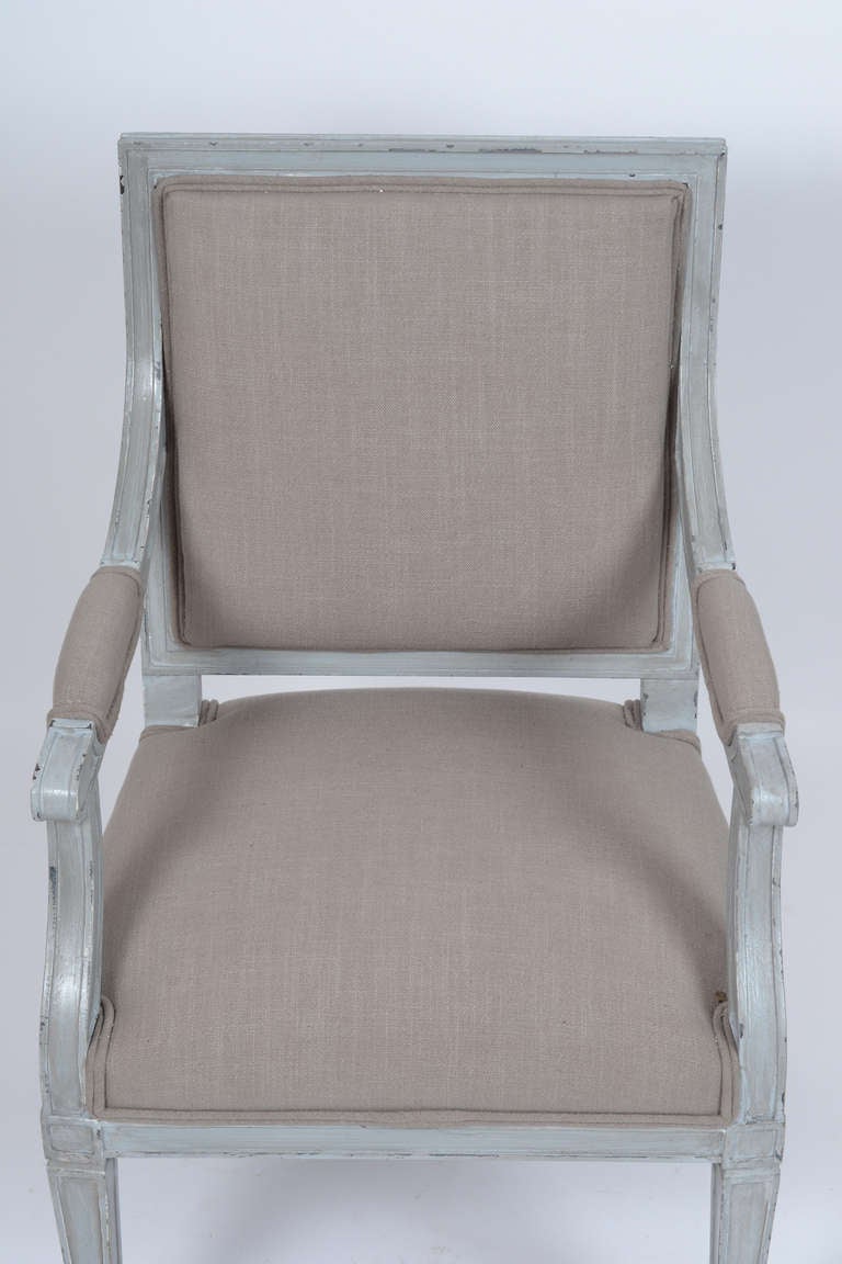 Pair of French Louis XVI Gray Linen Armchairs 1
