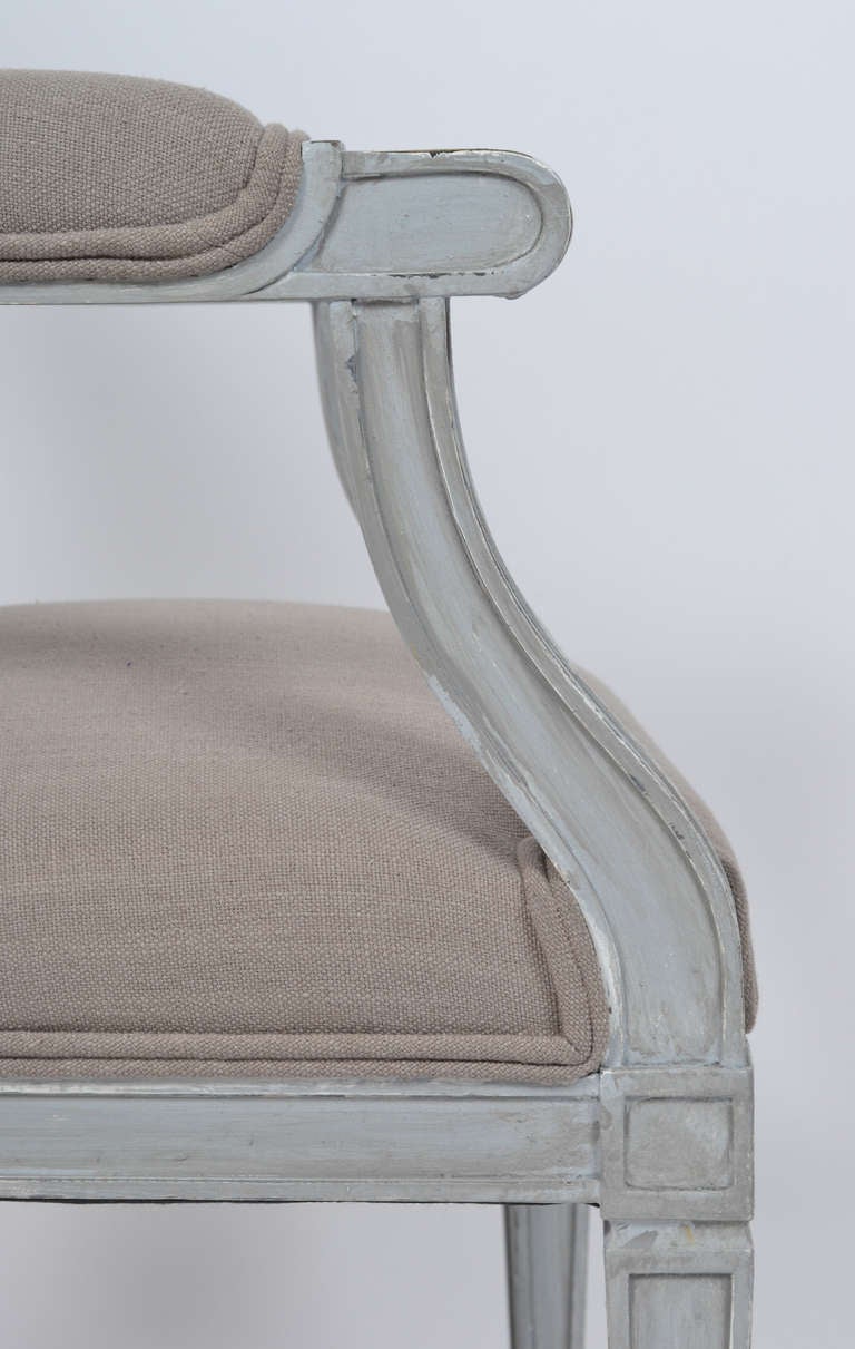 Pair of French Louis XVI Gray Linen Armchairs 2