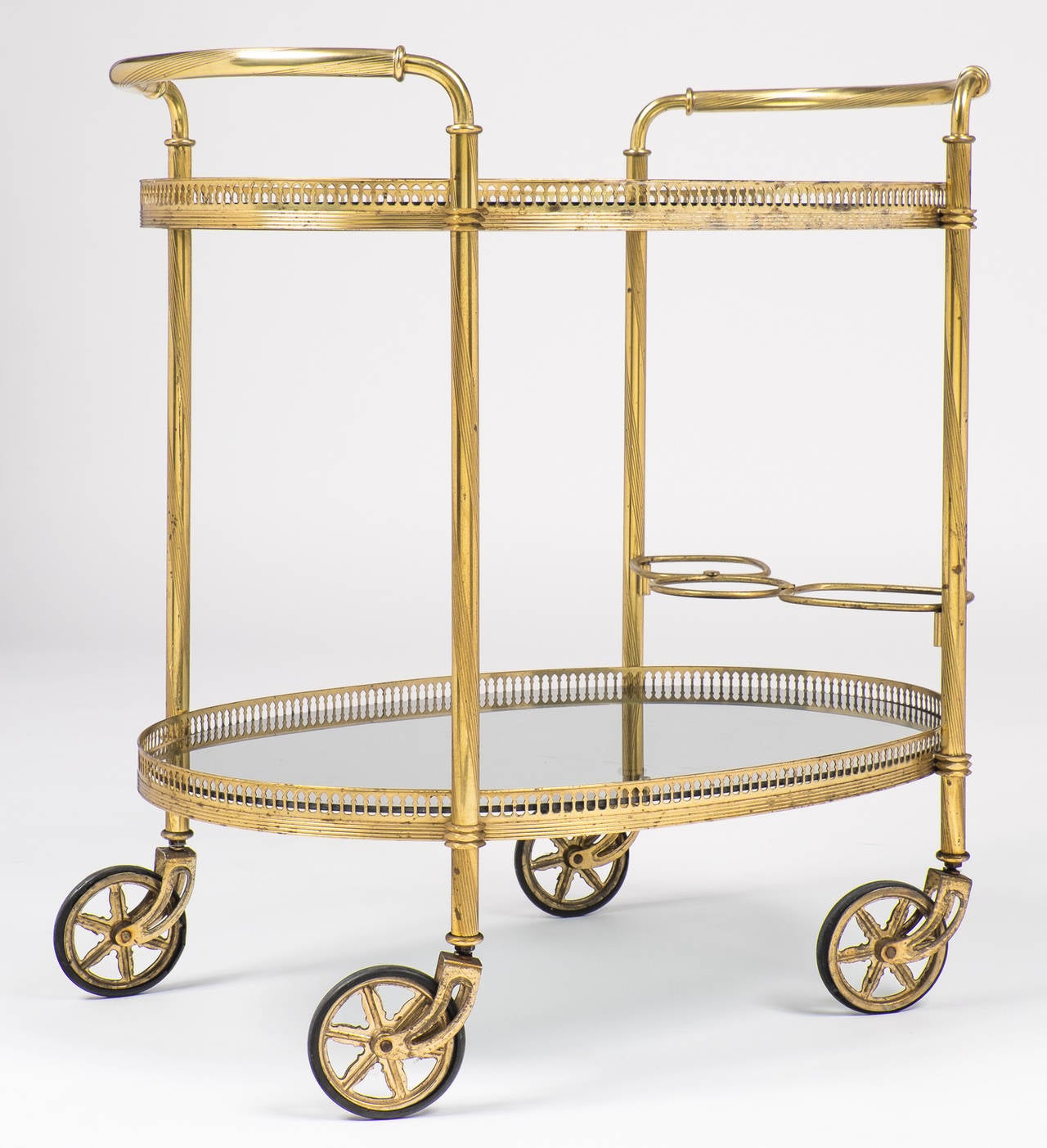 Mid-20th Century French Vintage Brass and Smoked Glass Bar Cart