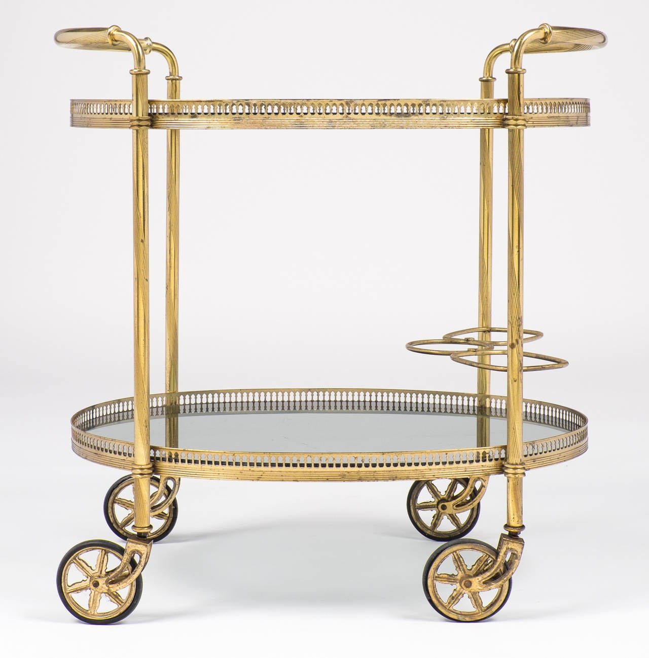 French Vintage Brass and Smoked Glass Bar Cart In Good Condition In Austin, TX