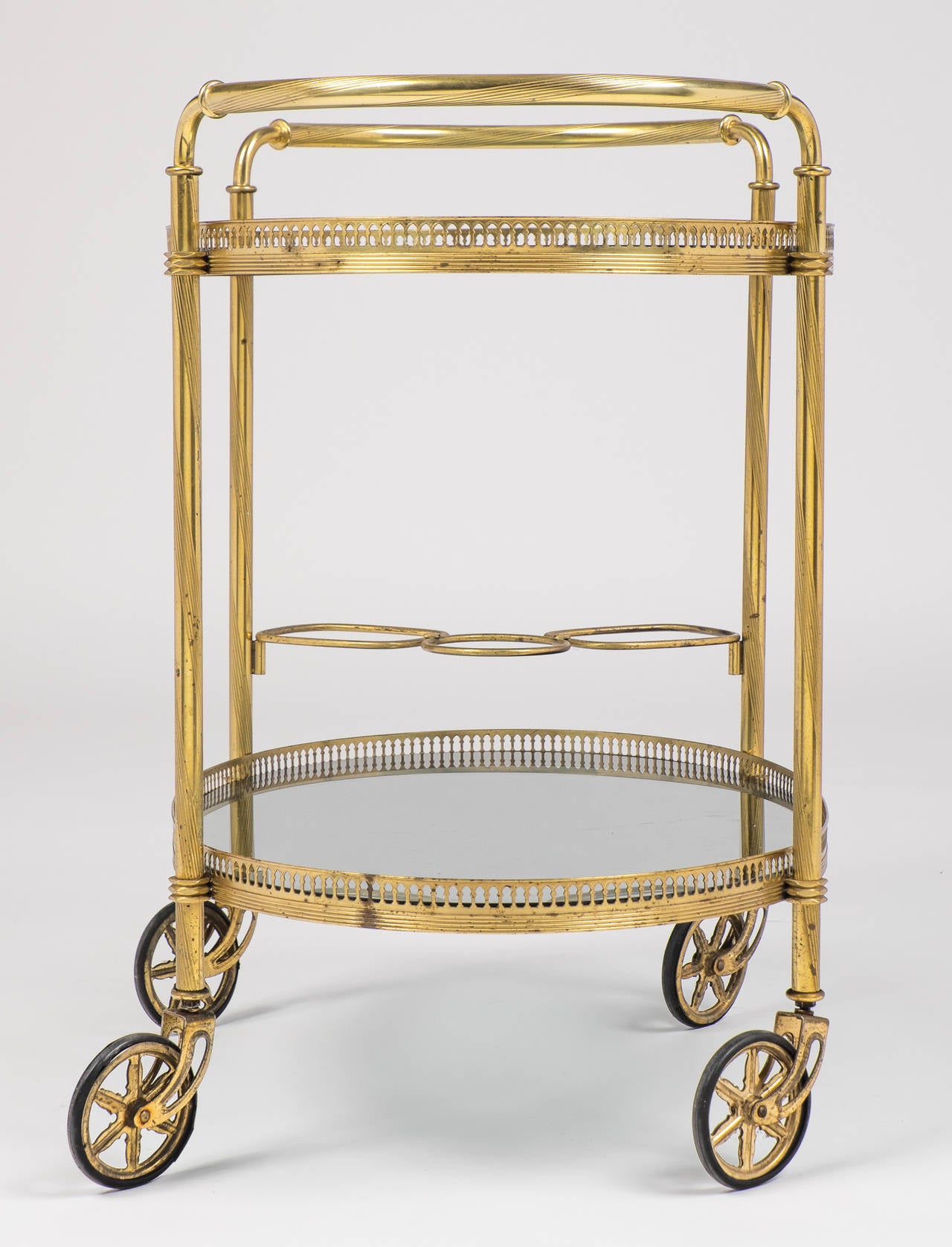 French Vintage Brass and Smoked Glass Bar Cart 1