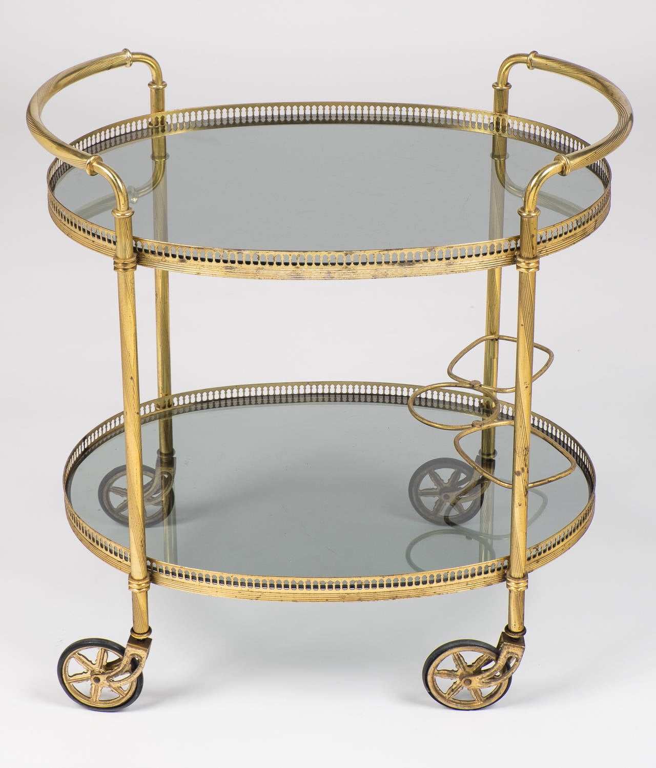 Art Deco French Vintage Brass and Smoked Glass Bar Cart