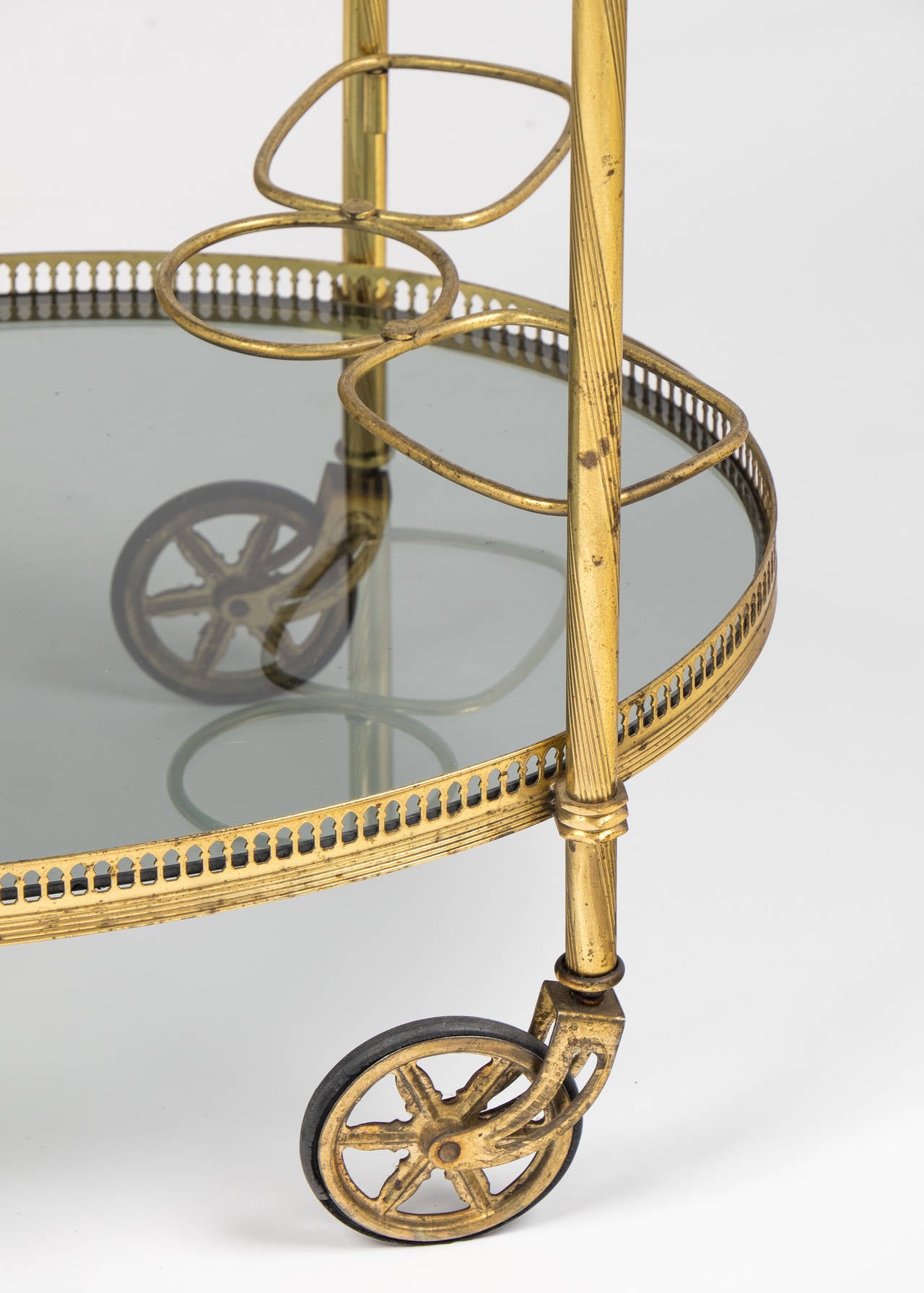 French Vintage Brass and Smoked Glass Bar Cart 5