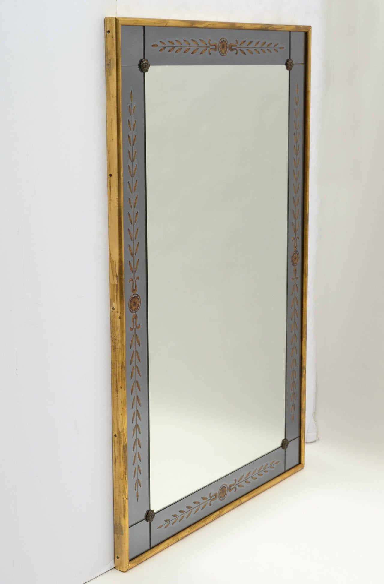 Neoclassical French Vintage Églomisé and Gold Leaf Mirror