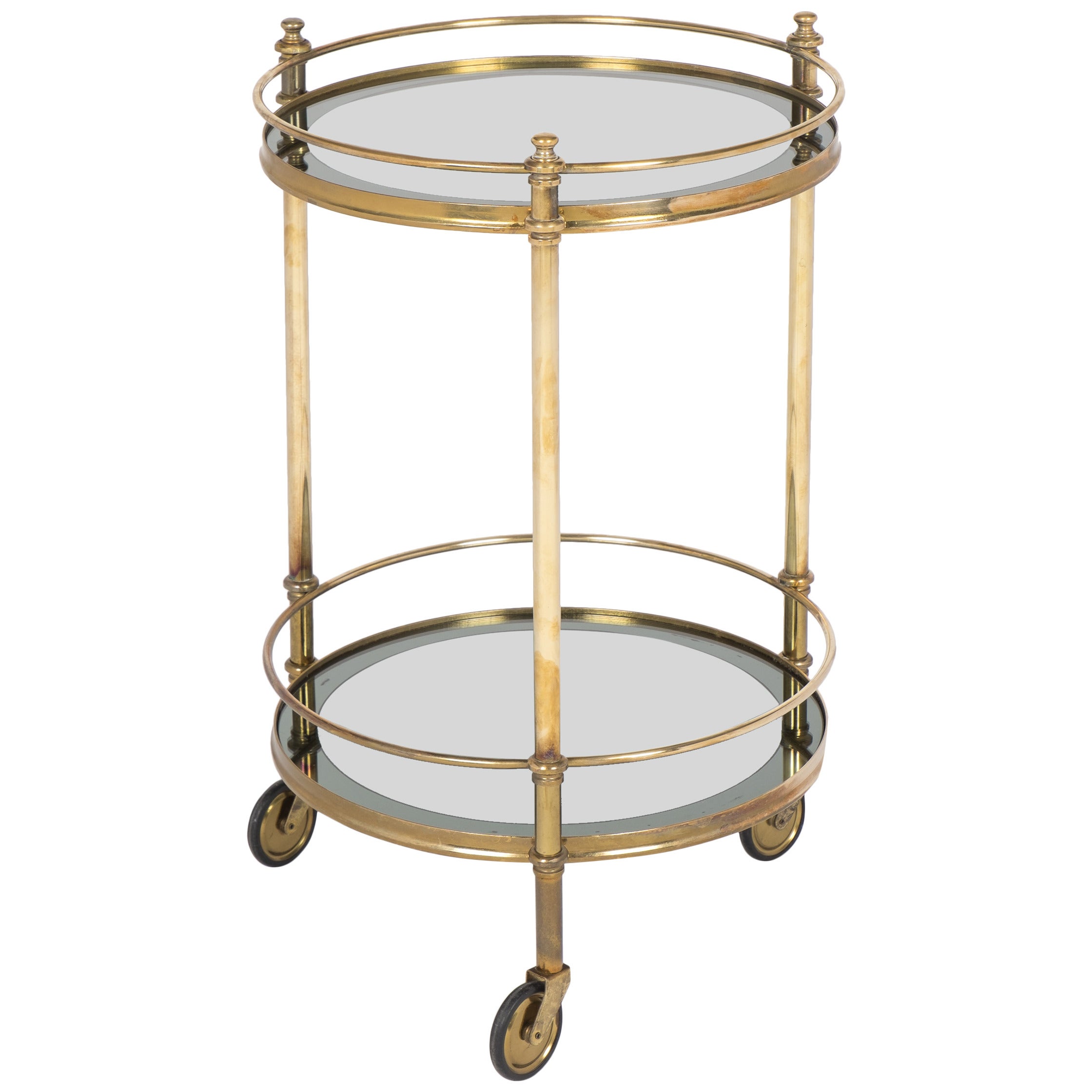 French Vintage Round Brass Bar Cart
