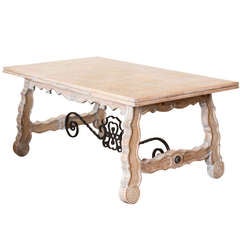 Used Spanish Renaissance Solid Oak & Forged Iron Table