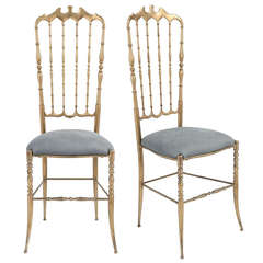 Vintage Pair of Tall Brass Chiavari Chairs