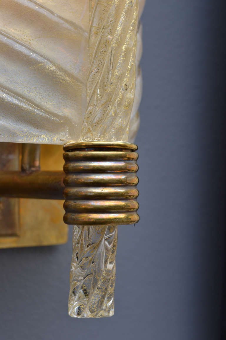 Brass Pair of Fine Italian Murano Glass Leaf Sconces