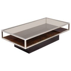 French Vintage Chrome and Burled Walnut Coffee Table